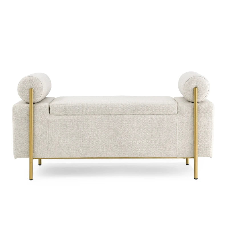 Panca contenitore in velluto beige/verde/bianco con gambe dorate – 1 posto