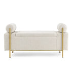 Panca contenitore in velluto beige/verde/bianco con gambe dorate – 1 posto