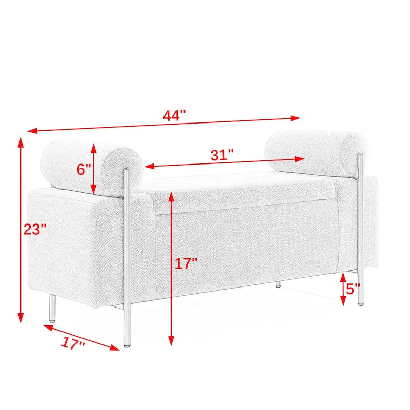 Panca contenitore in velluto beige/verde/bianco con gambe dorate – 1 posto