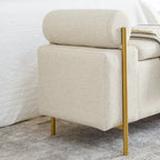 Panca contenitore in velluto beige/verde/bianco con gambe dorate – 1 posto