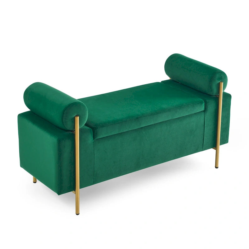 Panca contenitore in velluto beige/verde/bianco con gambe dorate – 1 posto