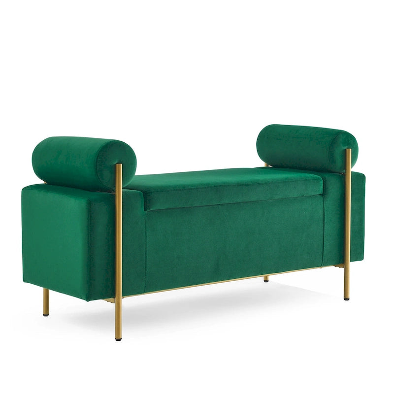 Panca contenitore in velluto beige/verde/bianco con gambe dorate – 1 posto