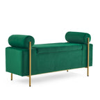 Panca contenitore in velluto beige/verde/bianco con gambe dorate – 1 posto