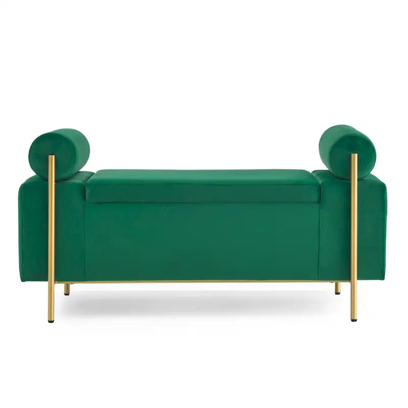 Panca contenitore in velluto beige/verde/bianco con gambe dorate – 1 posto
