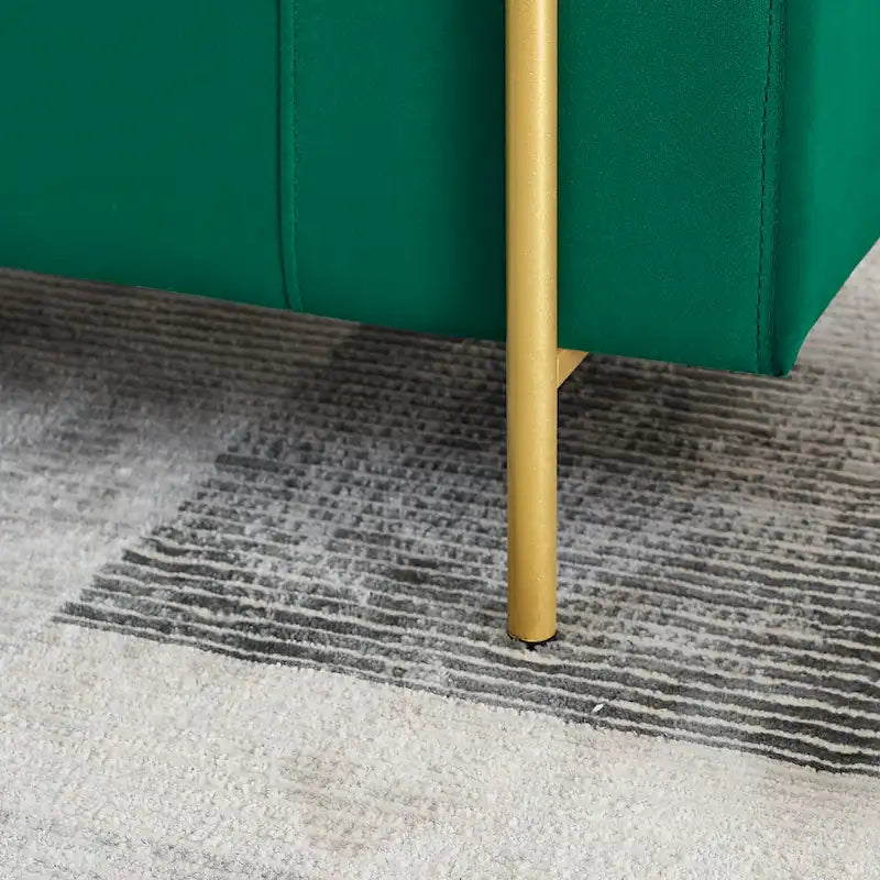 Panca contenitore in velluto beige/verde/bianco con gambe dorate – 1 posto