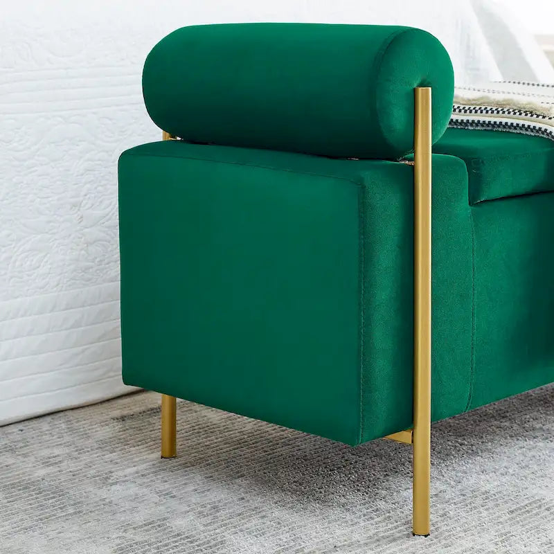 Panca contenitore in velluto beige/verde/bianco con gambe dorate – 1 posto