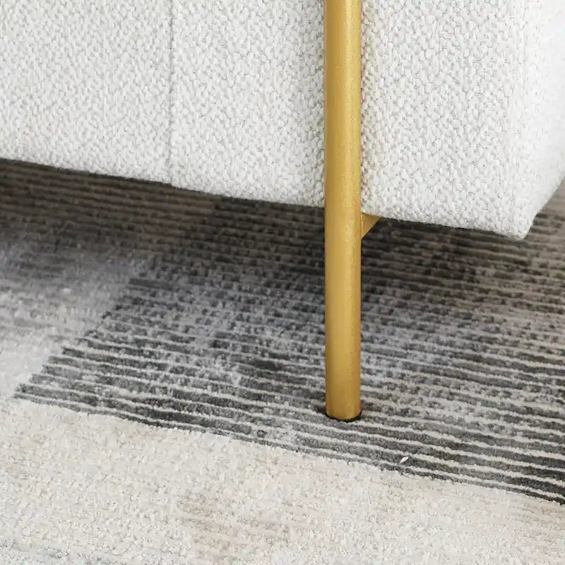Panca contenitore in velluto beige/verde/bianco con gambe dorate – 1 posto