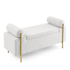 Panca contenitore in velluto beige/verde/bianco con gambe dorate – 1 posto