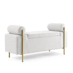 Panca contenitore in velluto beige/verde/bianco con gambe dorate – 1 posto