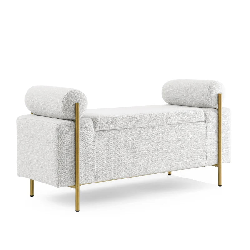 Panca contenitore in velluto beige/verde/bianco con gambe dorate – 1 posto