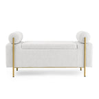 Panca contenitore in velluto beige/verde/bianco con gambe dorate – 1 posto