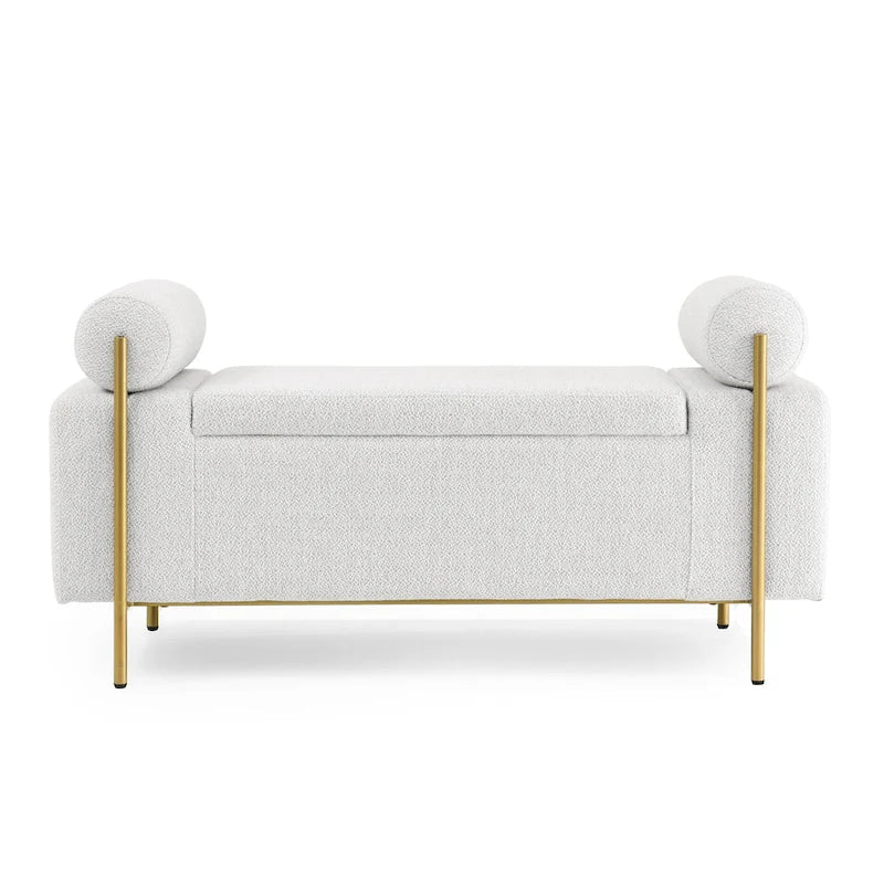 Panca contenitore in velluto beige/verde/bianco con gambe dorate – 1 posto
