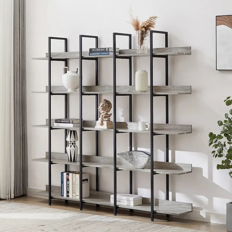 Libreria aperta a 5 ripiani, Rovere/Bianco, Stile industriale, Montaggio singolo