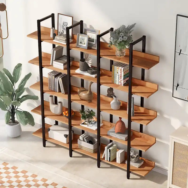 Libreria aperta a 5 ripiani, Rovere/Bianco, Stile industriale, Montaggio singolo