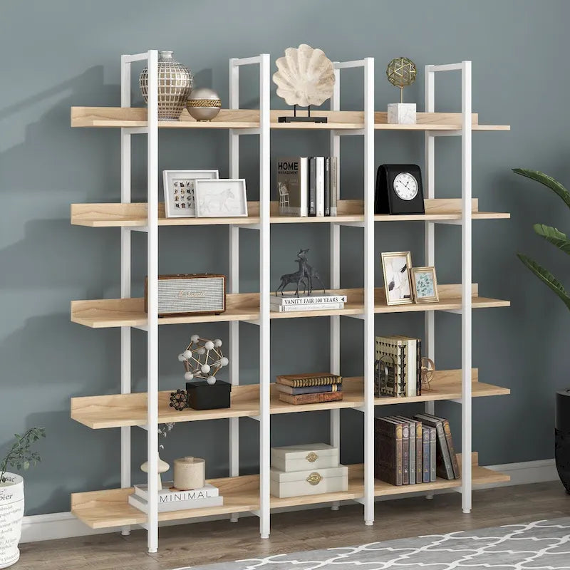 Libreria aperta a 5 ripiani, Rovere/Bianco, Stile industriale, Montaggio singolo