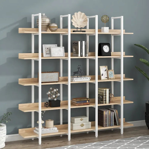 Libreria aperta a 5 ripiani, Rovere/Bianco, Stile industriale, Montaggio singolo
