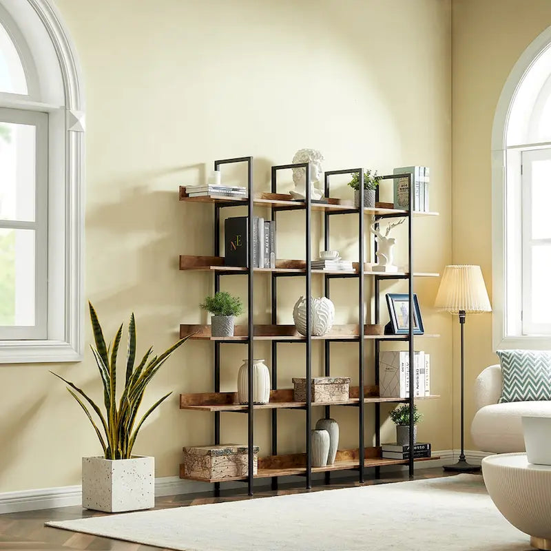 Libreria aperta a 5 ripiani, Rovere/Bianco, Stile industriale, Montaggio singolo
