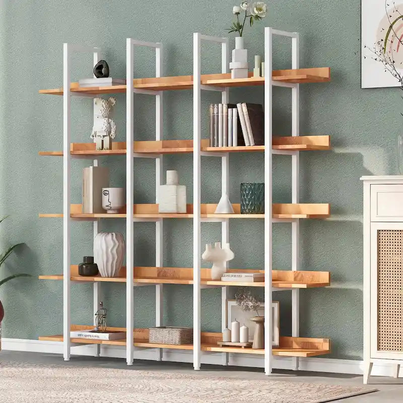 Libreria aperta a 5 ripiani, Rovere/Bianco, Stile industriale, Montaggio singolo