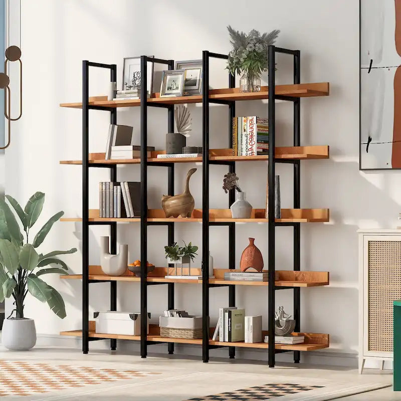 Libreria aperta a 5 ripiani, Rovere/Bianco, Stile industriale, Montaggio singolo