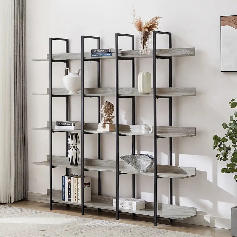 Libreria aperta a 5 ripiani, Rovere/Bianco, Stile industriale, Montaggio singolo
