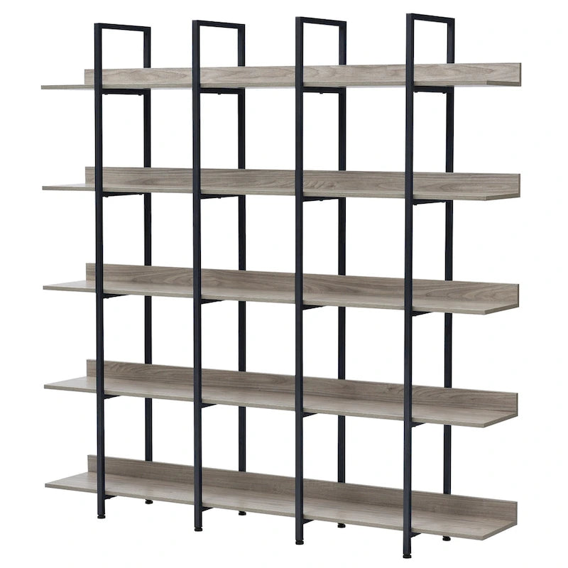Libreria aperta a 5 ripiani, Rovere/Bianco, Stile industriale, Montaggio singolo