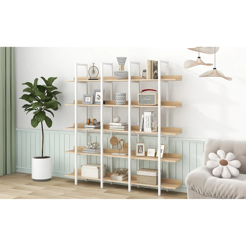 Libreria aperta a 5 ripiani, Rovere/Bianco, Stile industriale, Montaggio singolo