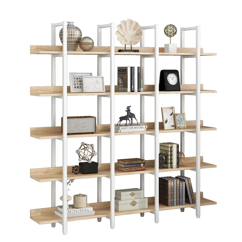 Libreria aperta a 5 ripiani, Rovere/Bianco, Stile industriale, Montaggio singolo