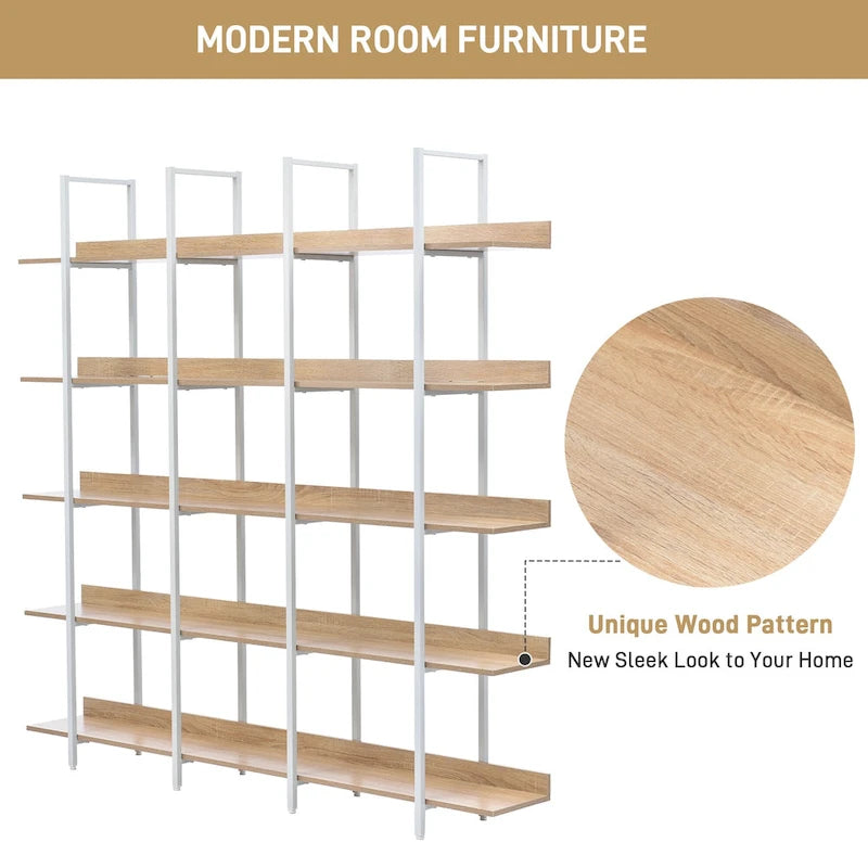 Libreria aperta a 5 ripiani, Rovere/Bianco, Stile industriale, Montaggio singolo