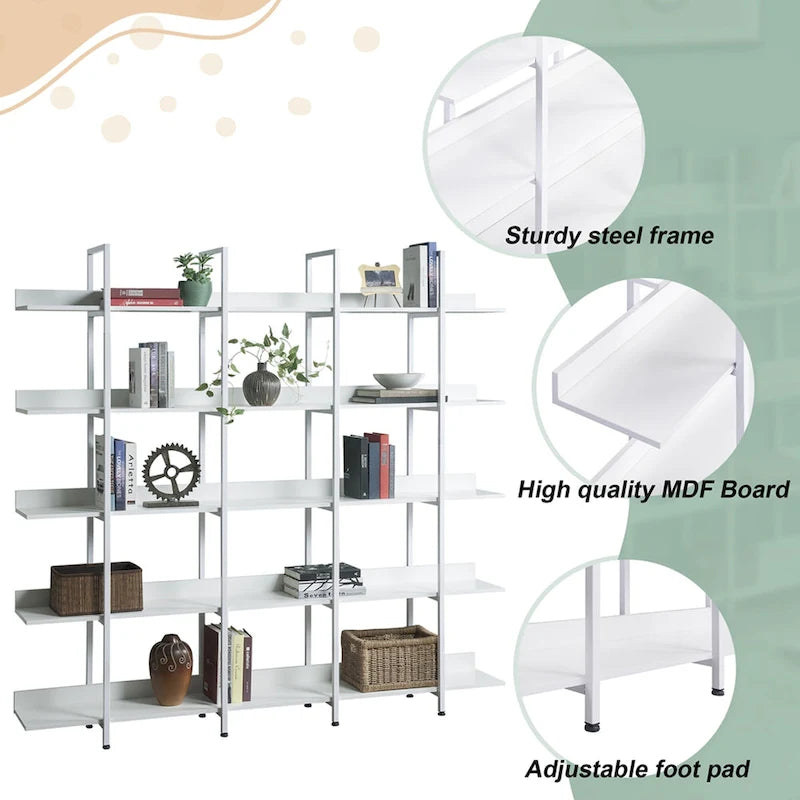 Libreria aperta a 5 ripiani, Rovere/Bianco, Stile industriale, Montaggio singolo