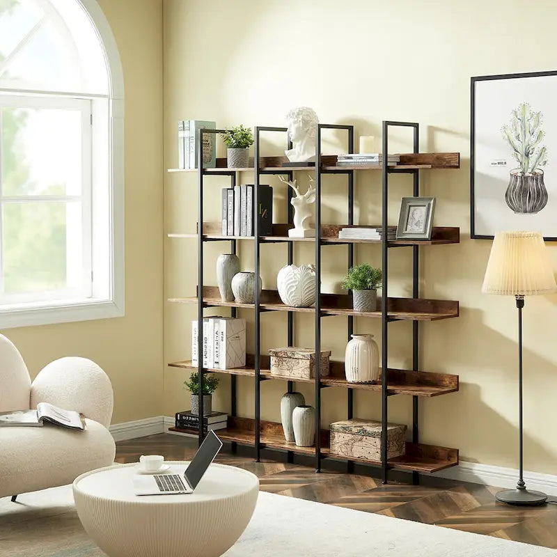 Libreria aperta a 5 ripiani, Rovere/Bianco, Stile industriale, Montaggio singolo