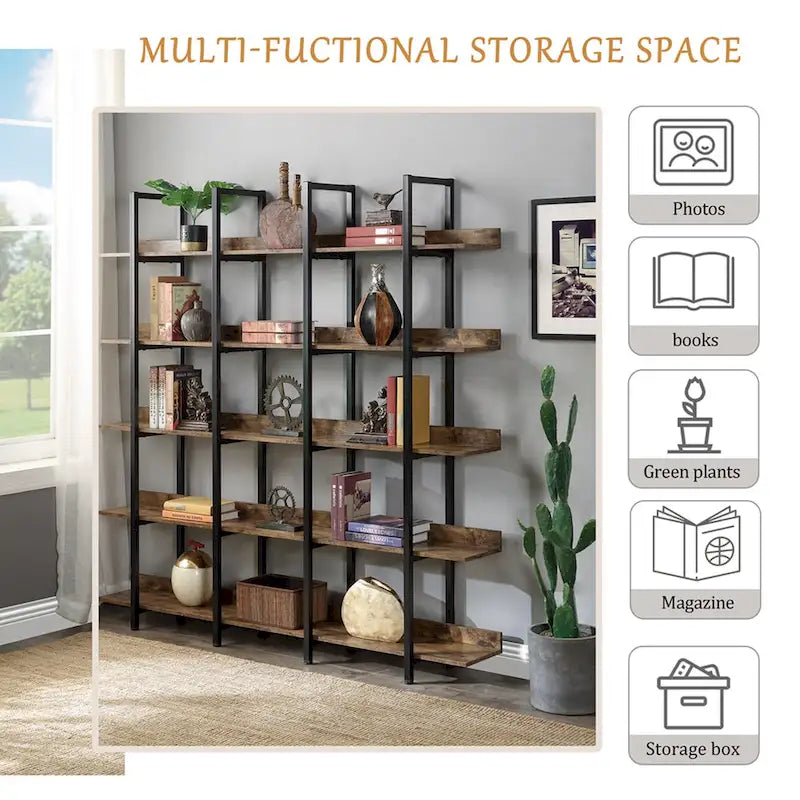 Libreria aperta a 5 ripiani, Rovere/Bianco, Stile industriale, Montaggio singolo
