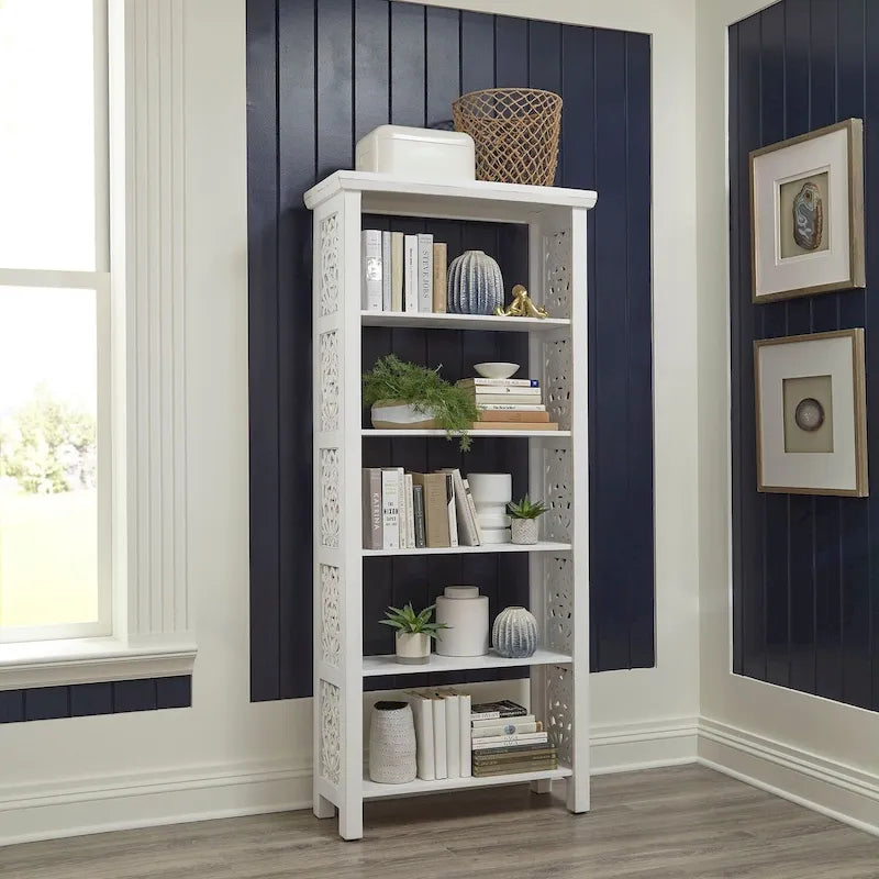 Libreria d'appoggio a 5 ripiani in legno di mango – Bianco / Nero / Grigio