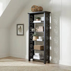 Libreria d'appoggio a 5 ripiani in legno di mango – Bianco / Nero / Grigio