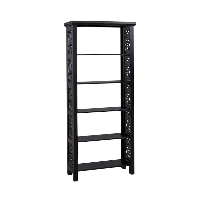 Libreria d'appoggio a 5 ripiani in legno di mango – Bianco / Nero / Grigio