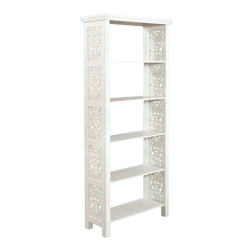 Libreria d'appoggio a 5 ripiani in legno di mango – Bianco / Nero / Grigio