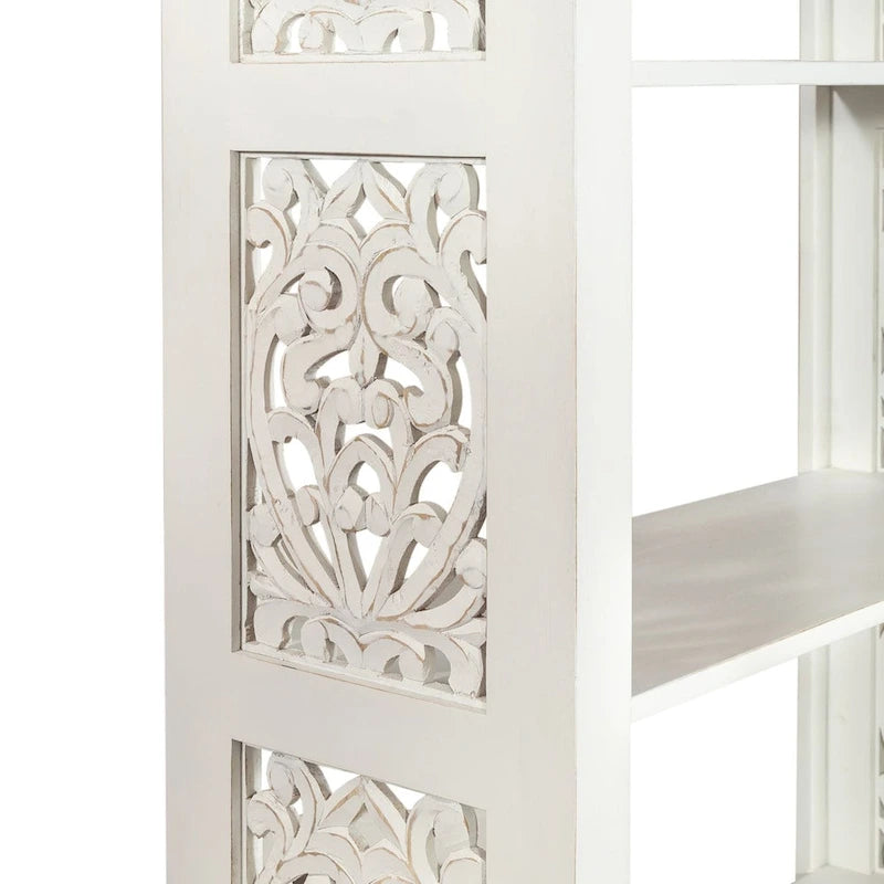 Libreria d'appoggio a 5 ripiani in legno di mango – Bianco / Nero / Grigio
