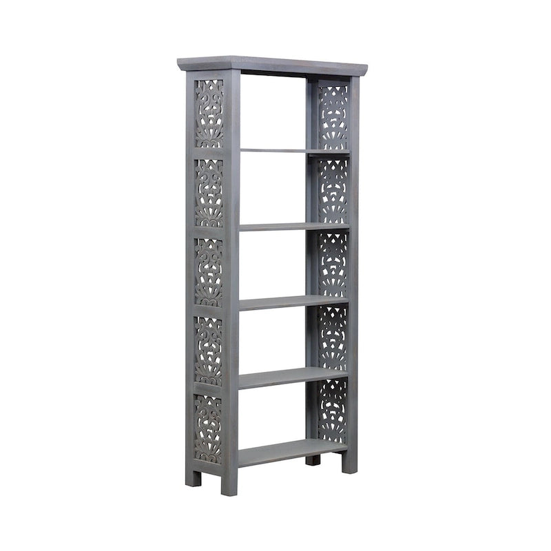 Libreria d'appoggio a 5 ripiani in legno di mango – Bianco / Nero / Grigio