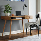 Nathan James Parker Walnut Desk with Open Storage and Small Drawer