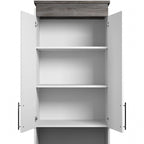 Mobiletto salvaspazio stretto Bianco/Grigio Noce e Grigio Corteccia/Grafite con ante, cassetti e ripiano estraibile