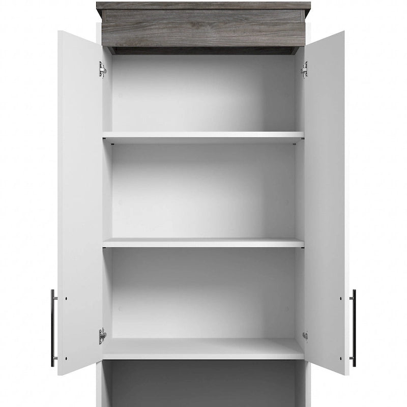 Mobiletto salvaspazio stretto Bianco/Grigio Noce e Grigio Corteccia/Grafite con ante, cassetti e ripiano estraibile