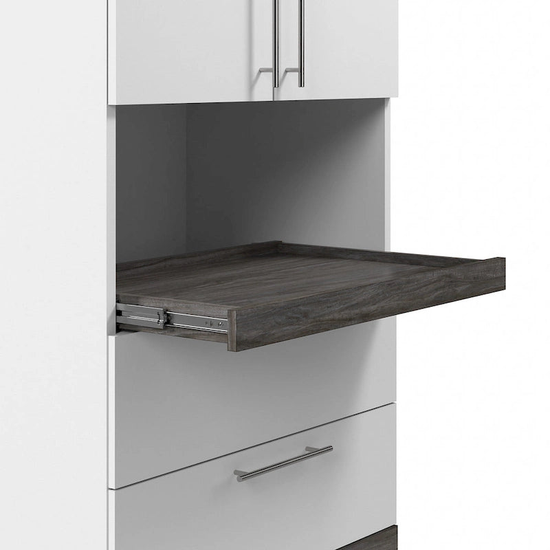 Mobiletto salvaspazio stretto Bianco/Grigio Noce e Grigio Corteccia/Grafite con ante, cassetti e ripiano estraibile
