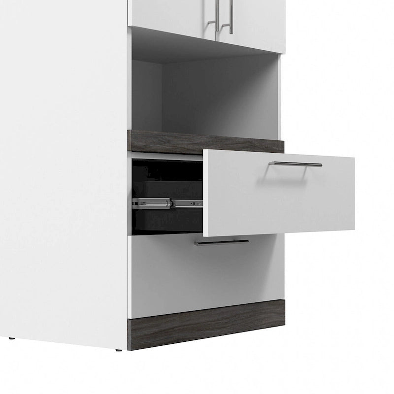 Mobiletto salvaspazio stretto Bianco/Grigio Noce e Grigio Corteccia/Grafite con ante, cassetti e ripiano estraibile
