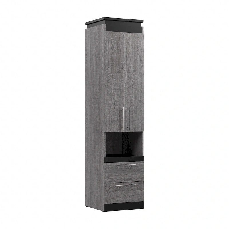 Mobiletto salvaspazio stretto Bianco/Grigio Noce e Grigio Corteccia/Grafite con ante, cassetti e ripiano estraibile