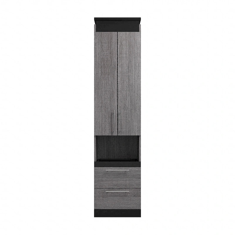 Mobiletto salvaspazio stretto Bianco/Grigio Noce e Grigio Corteccia/Grafite con ante, cassetti e ripiano estraibile
