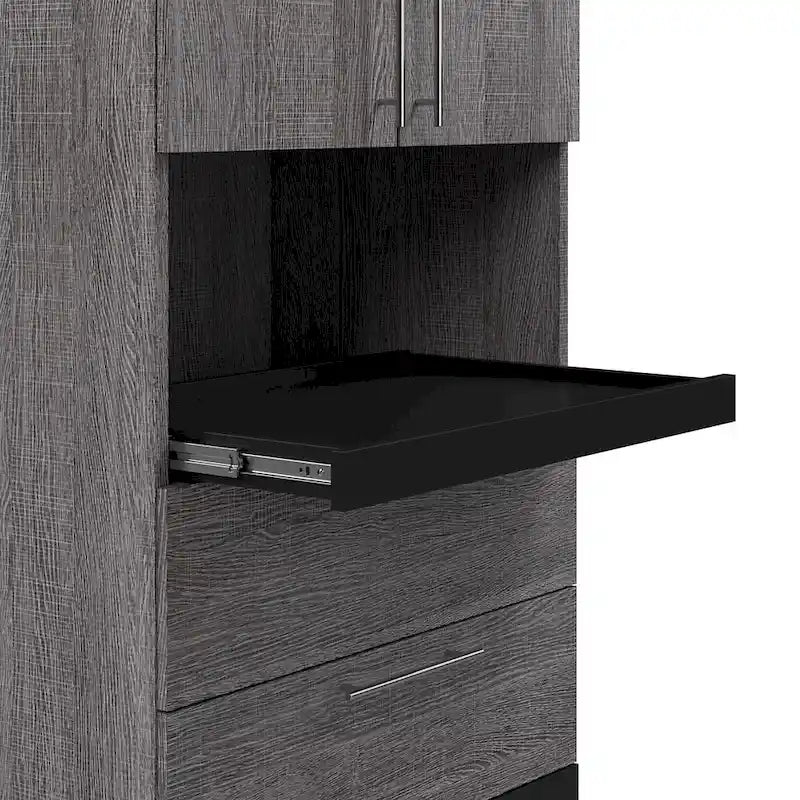 Mobiletto salvaspazio stretto Bianco/Grigio Noce e Grigio Corteccia/Grafite con ante, cassetti e ripiano estraibile