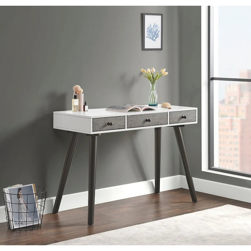 Cassettiera da trucco a 2 cassetti con specchio, colore cannella/bianco/grigio/nero, stile metà secolo, singolo