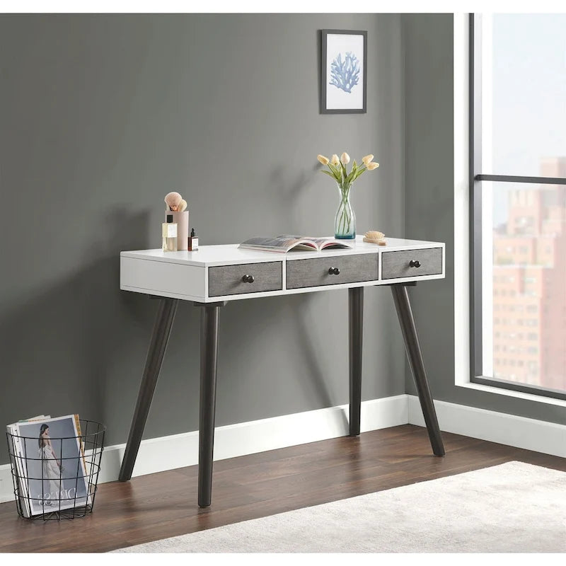 Cassettiera da trucco a 2 cassetti con specchio, colore cannella/bianco/grigio/nero, stile metà secolo, singolo