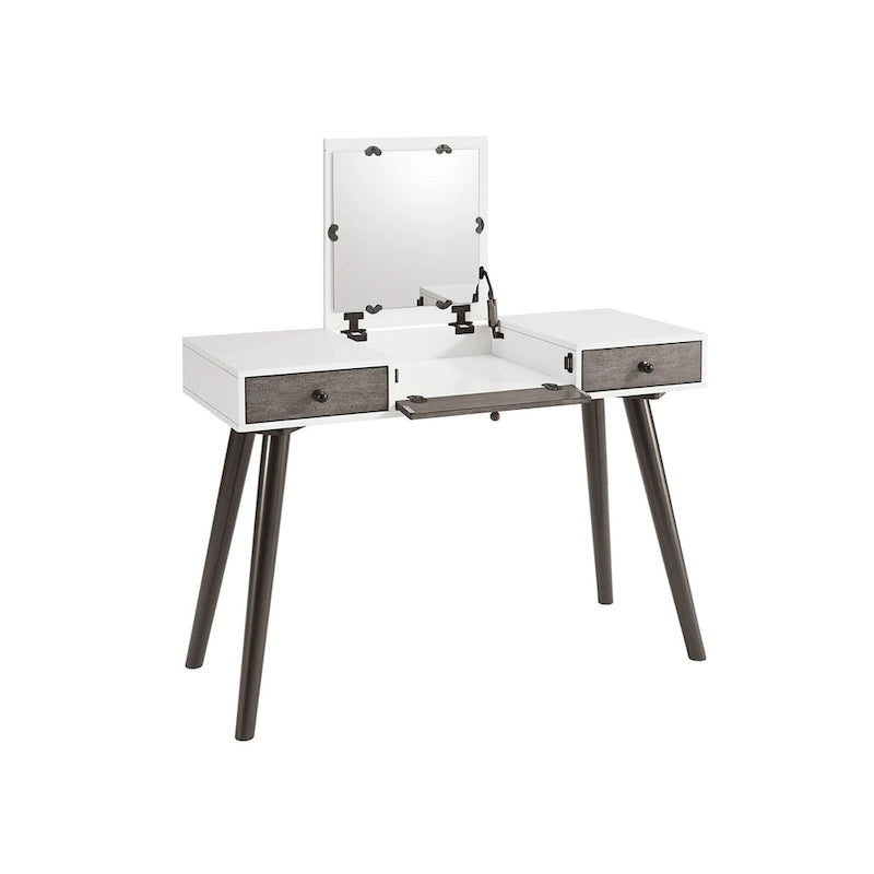 Cassettiera da trucco a 2 cassetti con specchio, colore cannella/bianco/grigio/nero, stile metà secolo, singolo