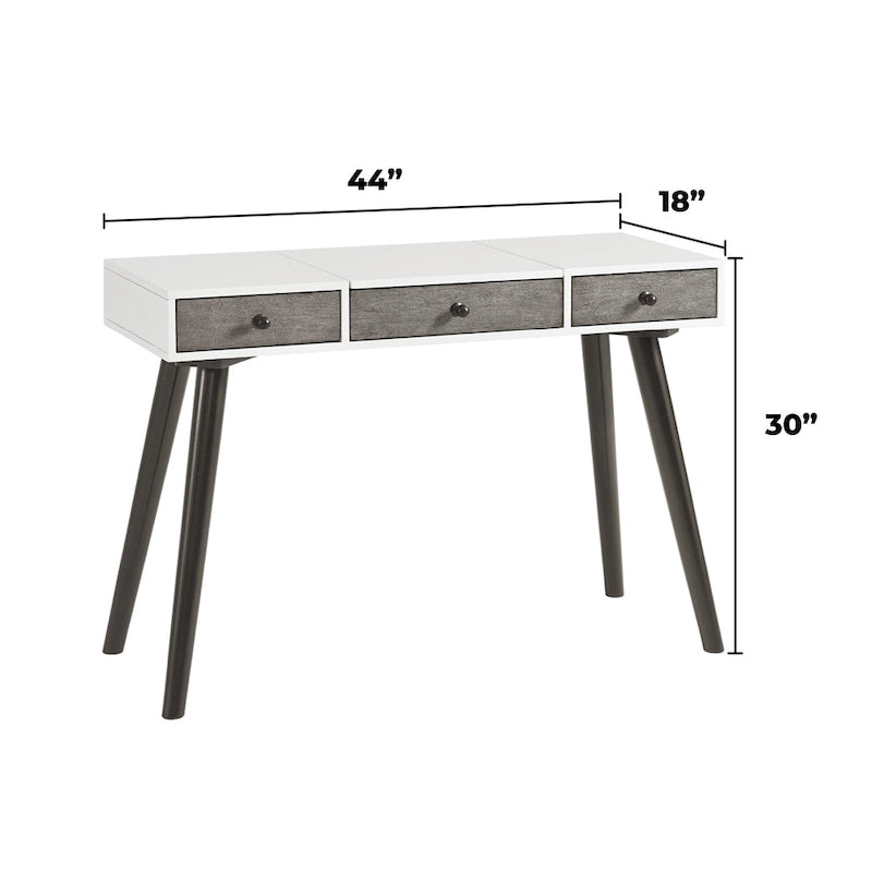 Cassettiera da trucco a 2 cassetti con specchio, colore cannella/bianco/grigio/nero, stile metà secolo, singolo