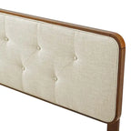 Testiera Singola Beige con Bottoni, Struttura in Legno di Noce, Singola